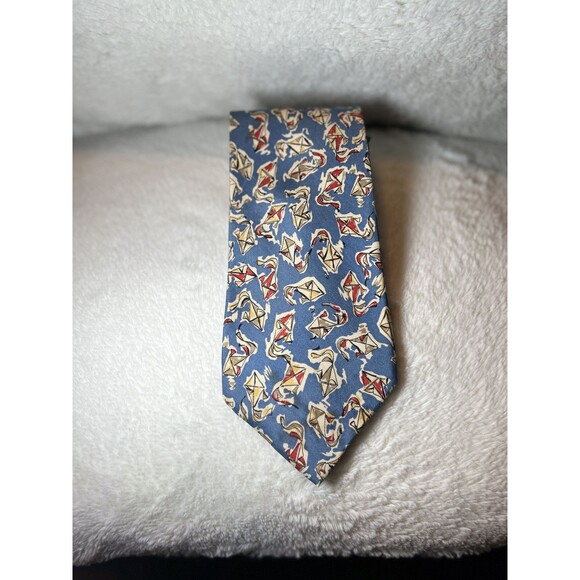 Vintage Genuine Burberry Blue Neck Tie ~ Go Fly ~ 100% Silk Hand Sewn in USA - Picture 2 of 10